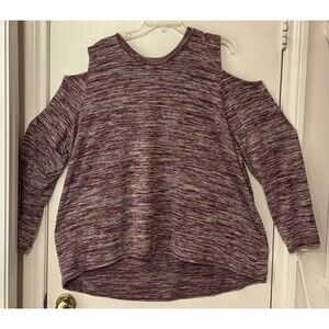 Xersion Red & White 2X Long Sleeve Shoulder Cut Shirt Womens